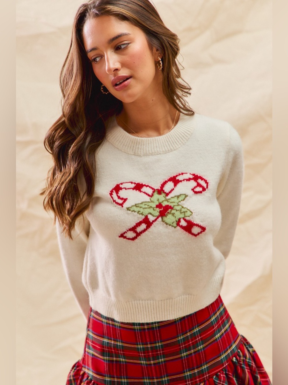 SO ME Christmas Candy Cone Cropped Sweater
